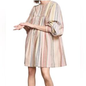 Anthropologie Antik Batik Casey Cotton Rainbow Striped Mini Peasant Dress, sz XS